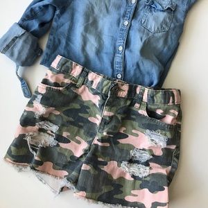 Pink Camo Distressed Shorts